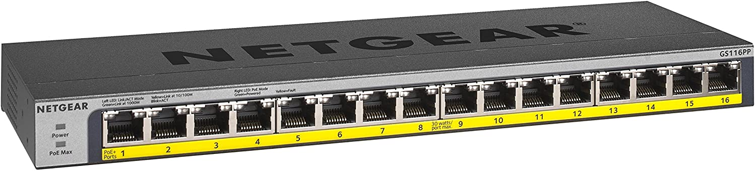 NETGEAR 16-Port Gigabit Ethernet Unmanaged PoE Switch (GS116PP)